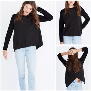 Madewell Province Cross-Back Pullover Sweater Colorblock Black & Grey Sz Small